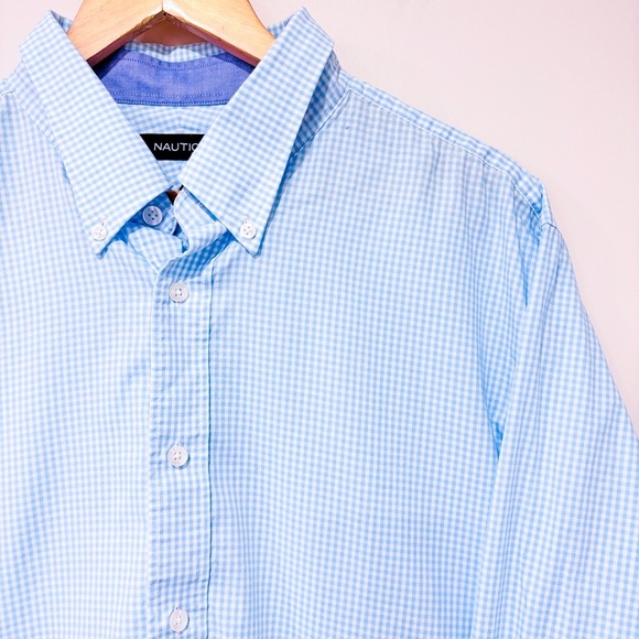 NAUTICA – Blue gingham button-down cotton shirt | X-Large * - Picture 5 of 9